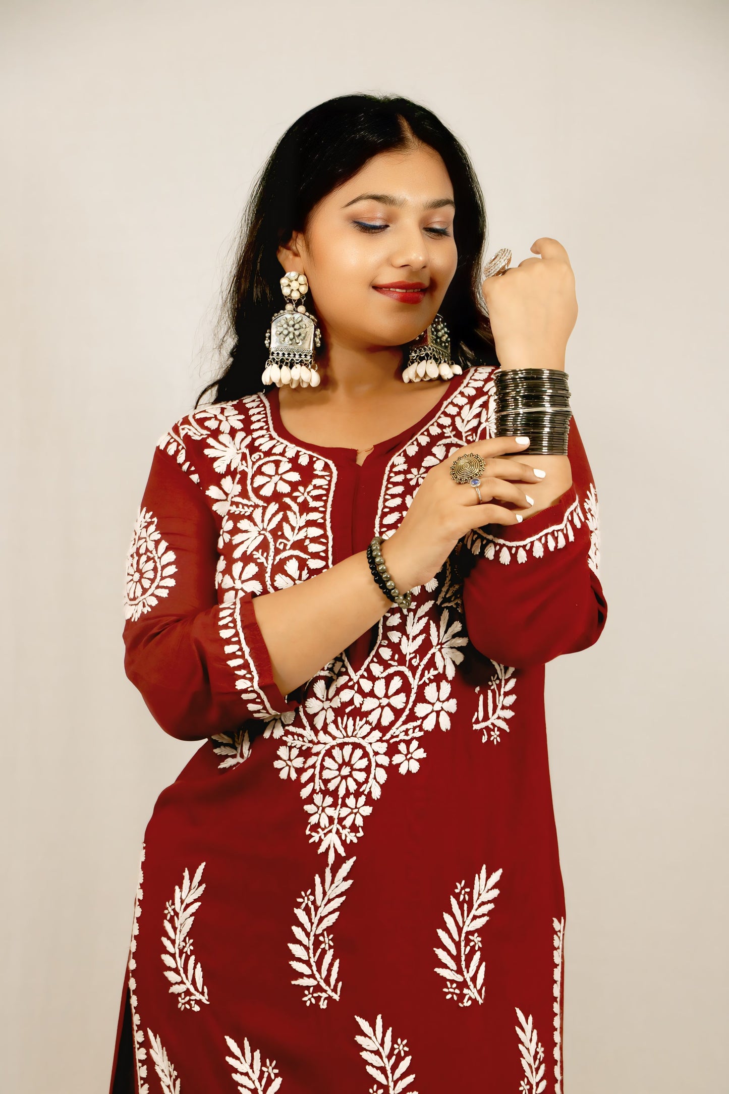 Maroon Modal Chikankari Kurti