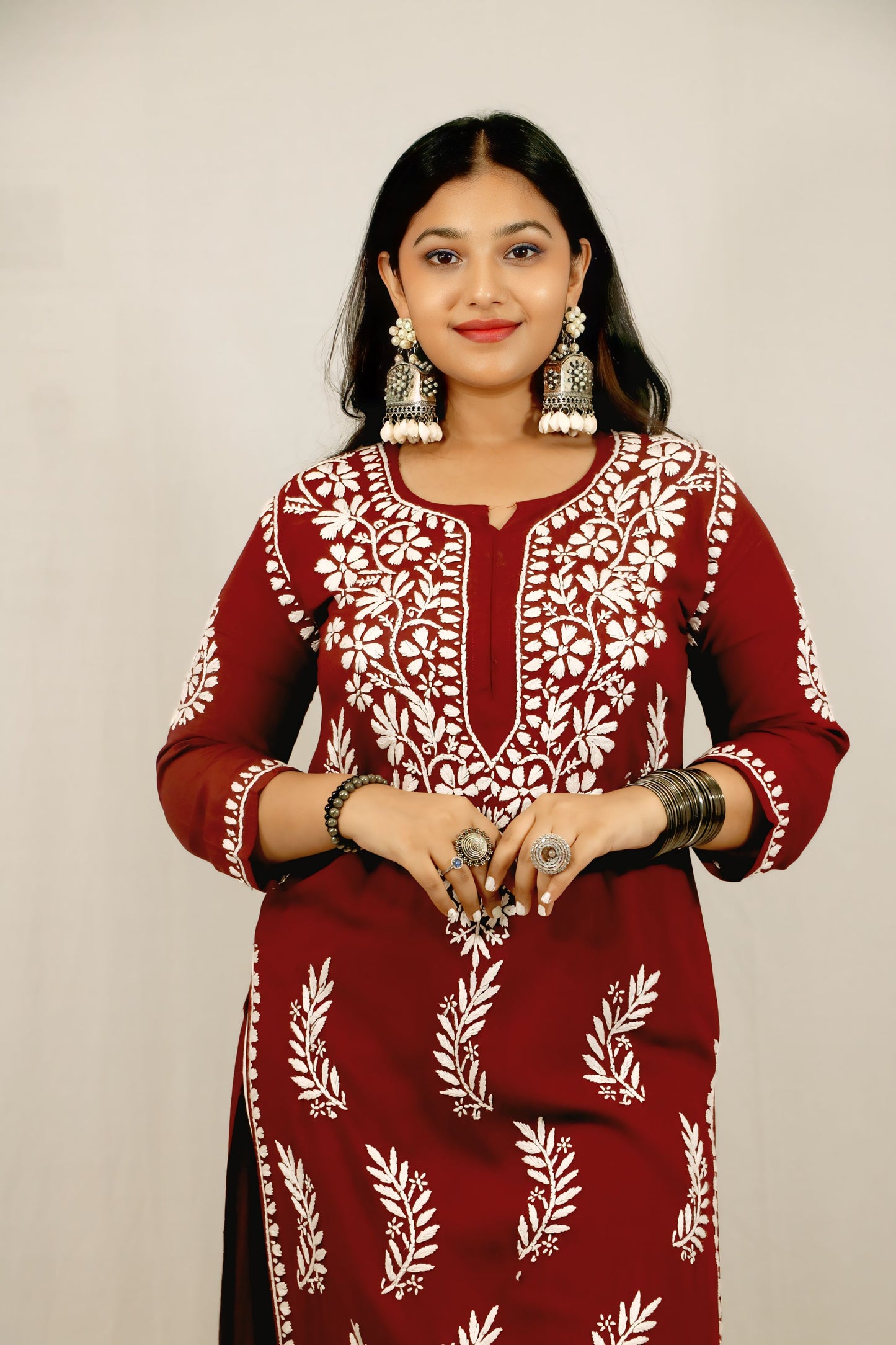 Maroon Modal Chikankari Kurti