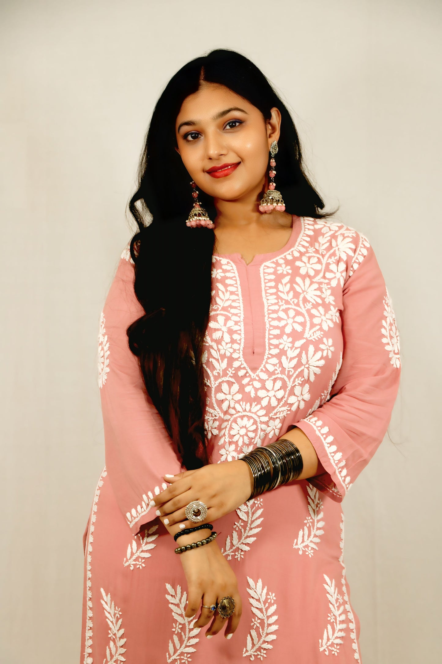 Peach Modal Chikankari Kurti