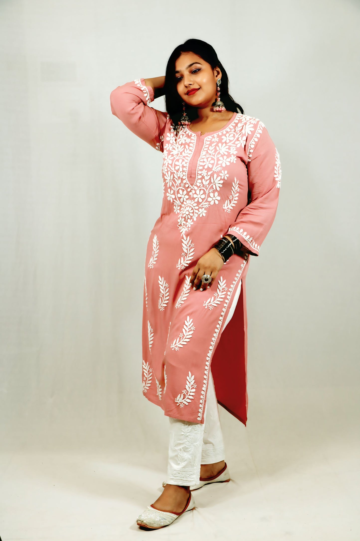 Peach Modal Chikankari Kurti