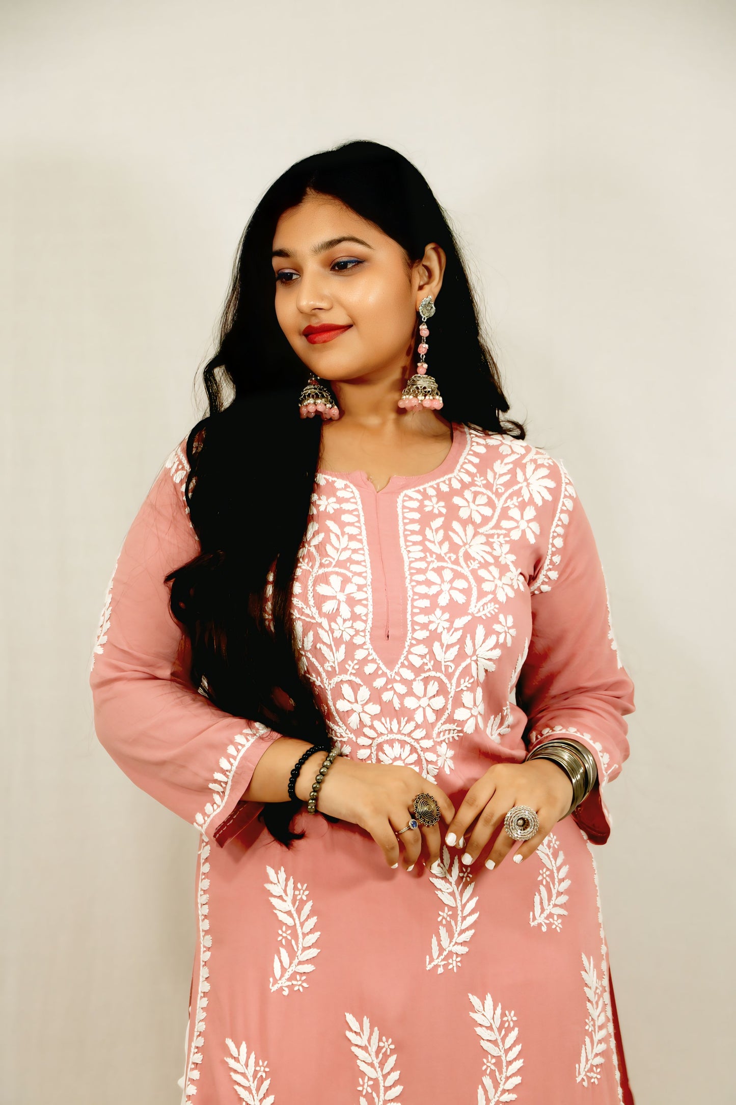 Peach Modal Chikankari Kurti