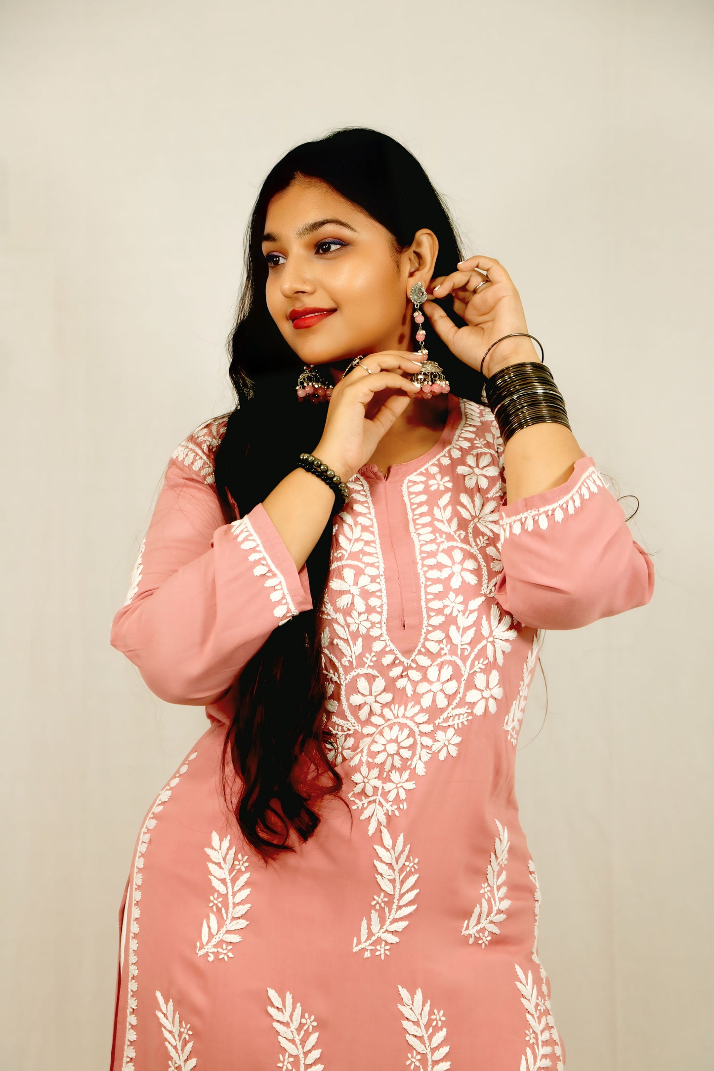 Peach Modal Chikankari Kurti