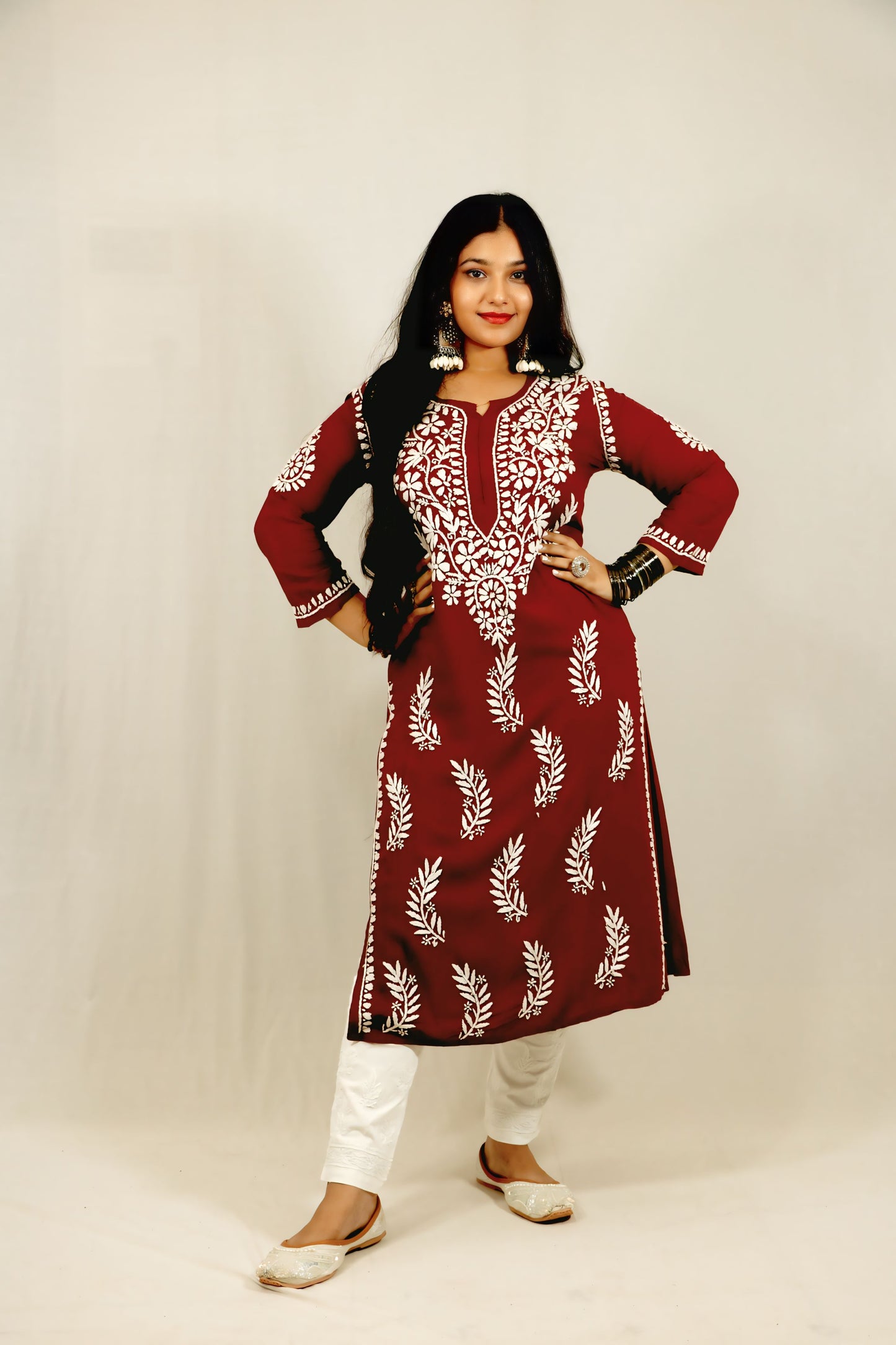 Maroon Modal Chikankari Kurti