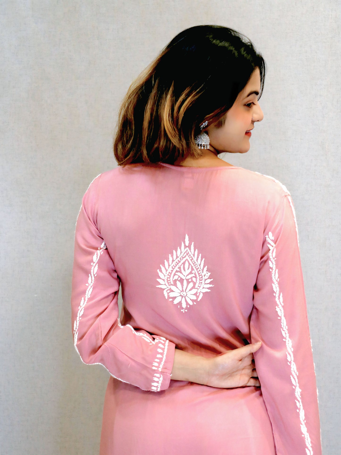 Peach Modal Chikankari Kurti