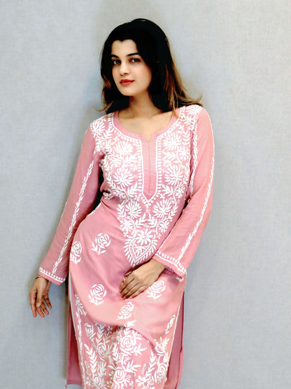 Peach Modal Chikankari Kurti