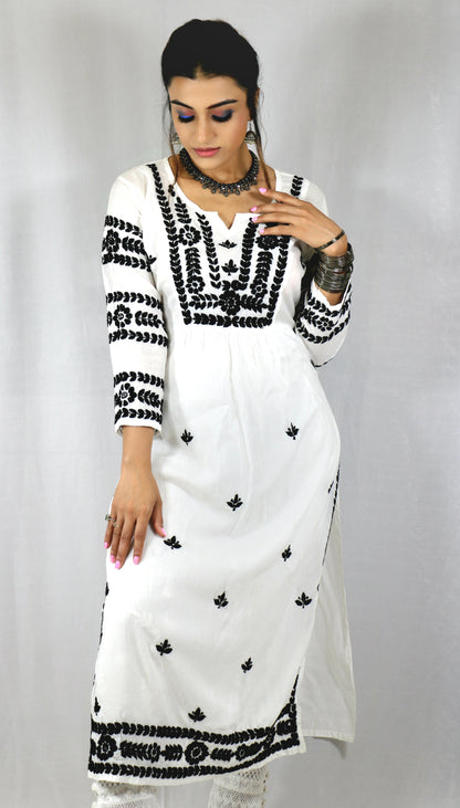 Black and White Modal Chikankari Kurti