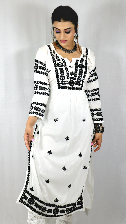 Black and White Modal Chikankari Kurti