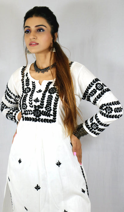 Black and White Modal Chikankari Kurti