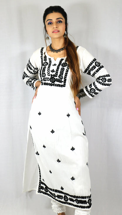 Black and White Modal Chikankari Kurti
