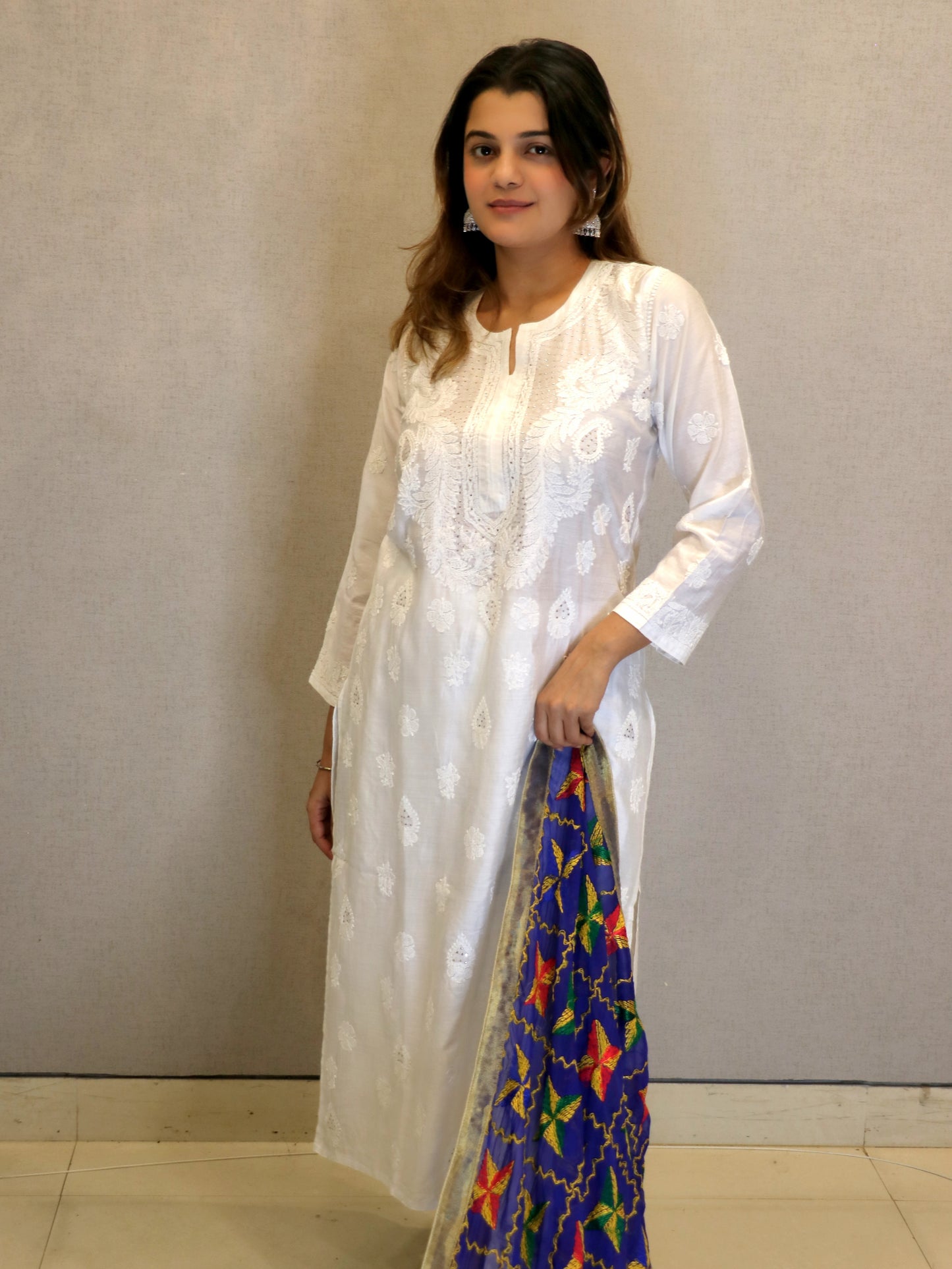 Pure White Chikankari Kurti with Mukaish