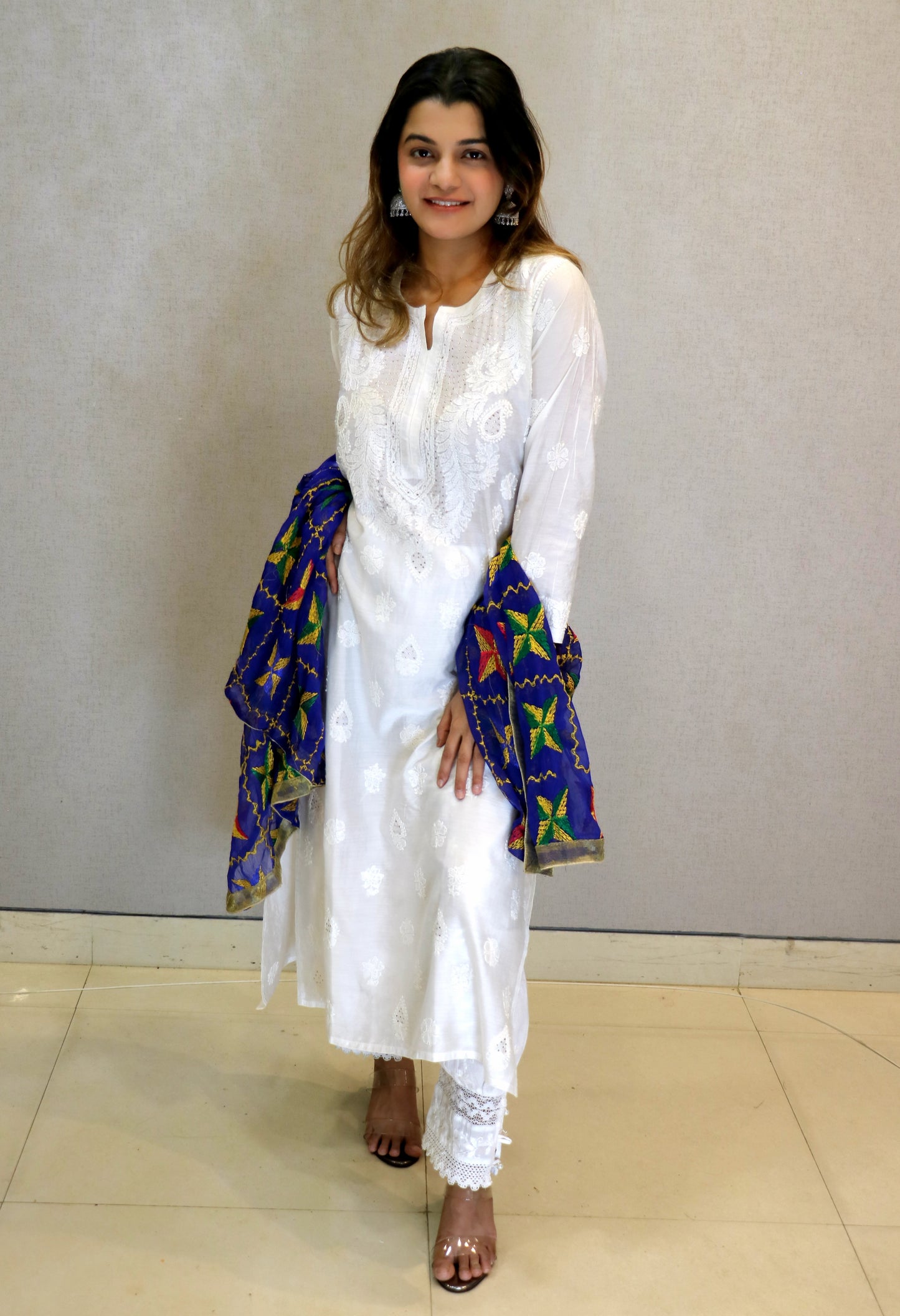 Pure White Chikankari Kurti with Mukaish
