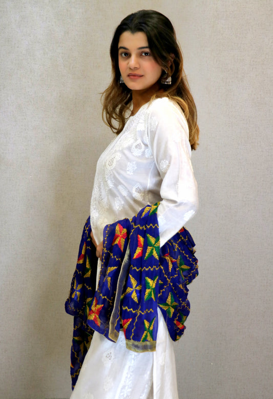 Pure White Chikankari Kurti with Mukaish