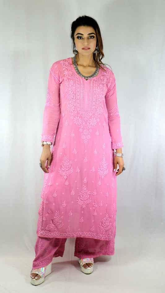 Pink Premium Viscose Chikankari Set