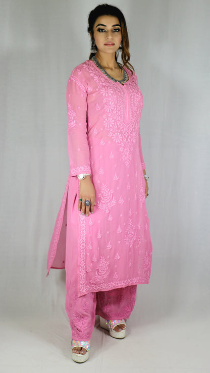 Pink Premium Viscose Chikankari Set
