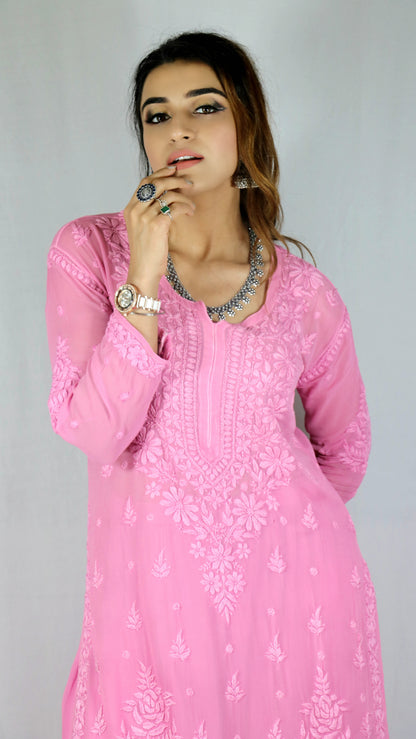 Pink Premium Viscose Chikankari Set