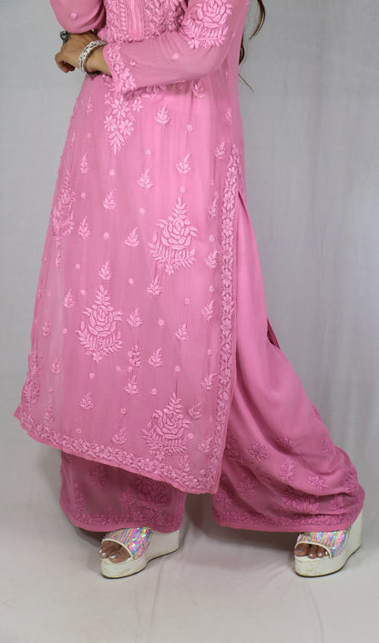 Pink Premium Viscose Chikankari Set