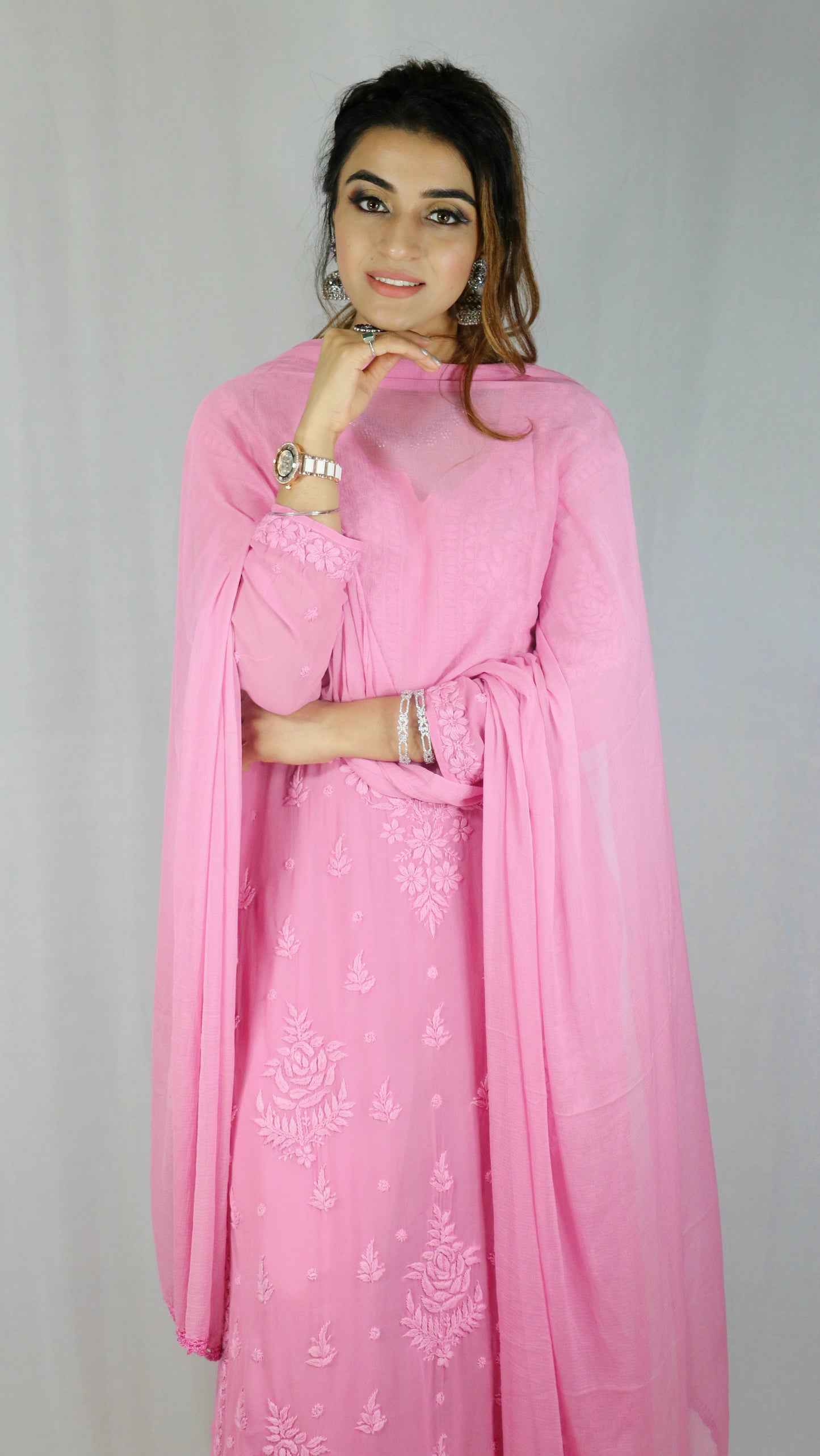 Pink Premium Viscose Chikankari Set