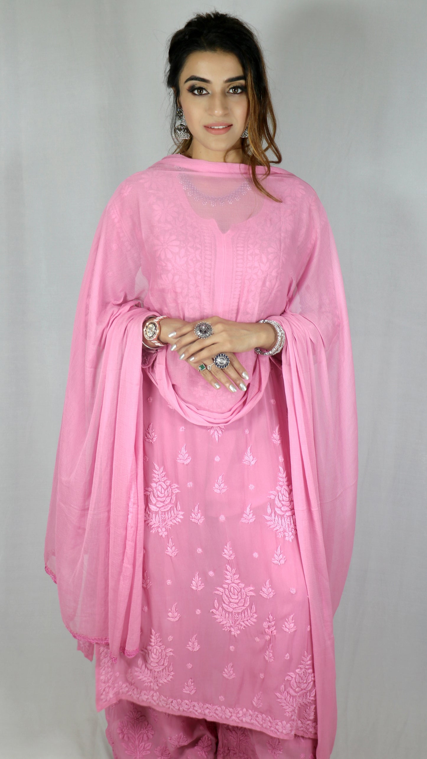 Pink Premium Viscose Chikankari Set
