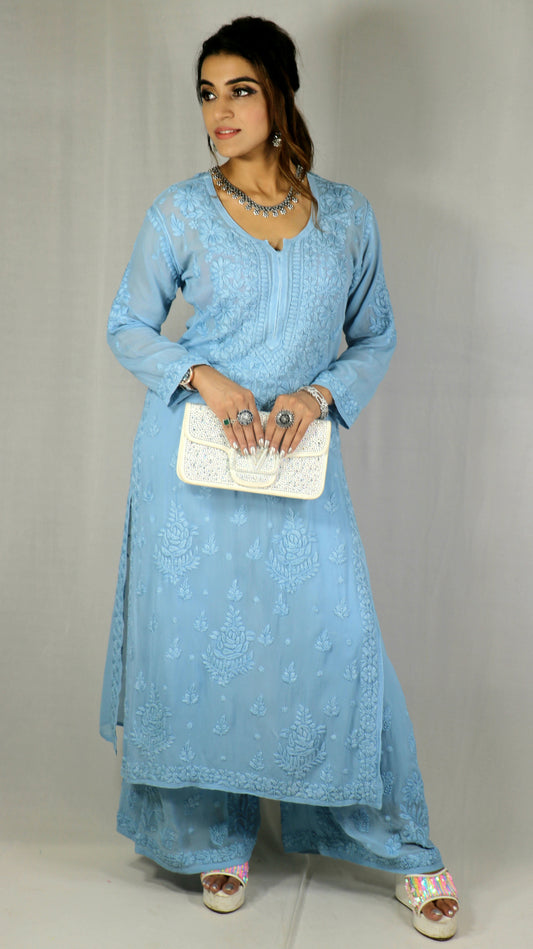 Sky Blue Premium Viscose Chikankari Set