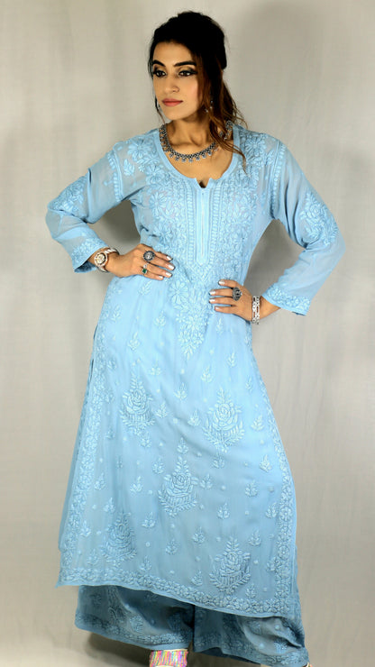 Sky Blue Premium Viscose Chikankari Set
