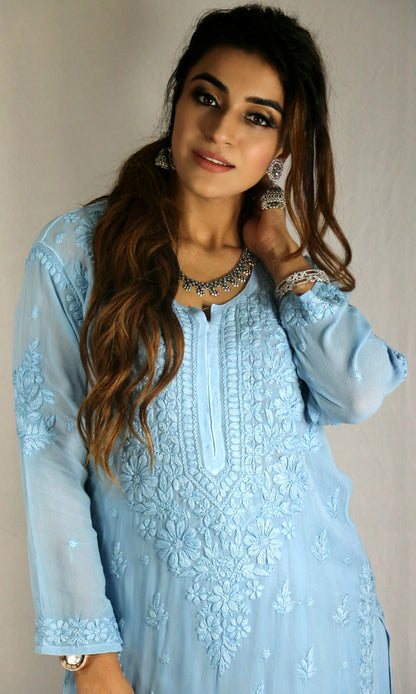 Sky Blue Premium Viscose Chikankari Set