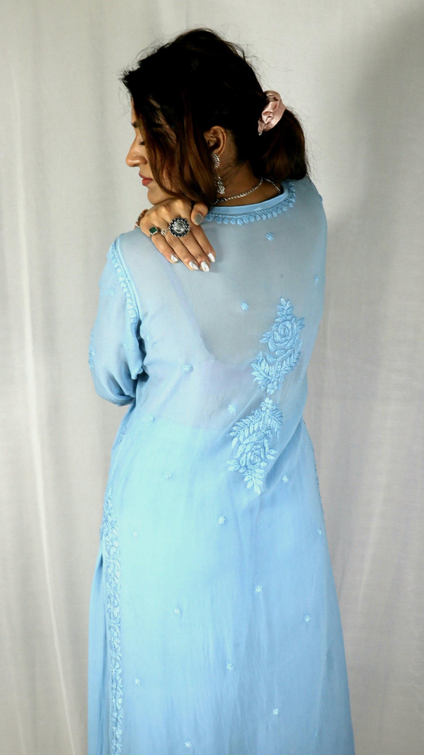 Sky Blue Premium Viscose Chikankari Set