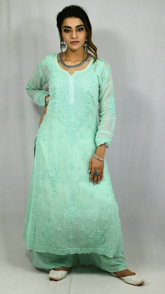Sea Green Premium Viscose Chikankari Set