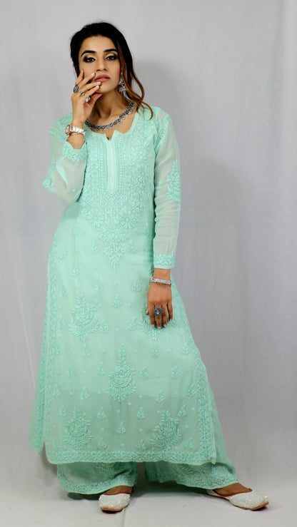 Sea Green Premium Viscose Chikankari Set