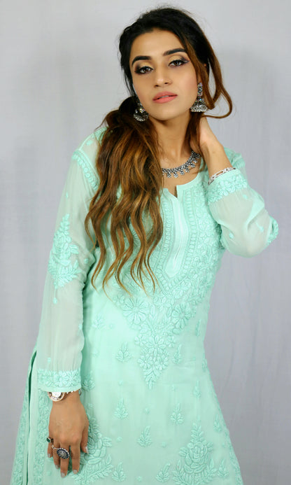Sea Green Premium Viscose Chikankari Set