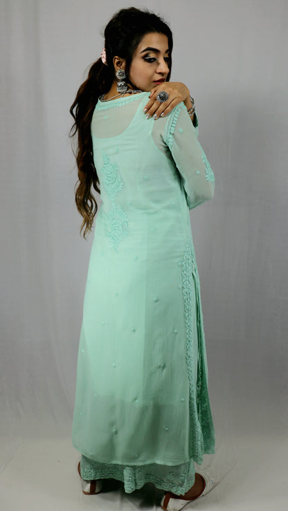 Sea Green Premium Viscose Chikankari Set