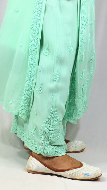 Sea Green Premium Viscose Chikankari Set