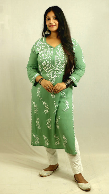 Green Modal Chikankari Kurti