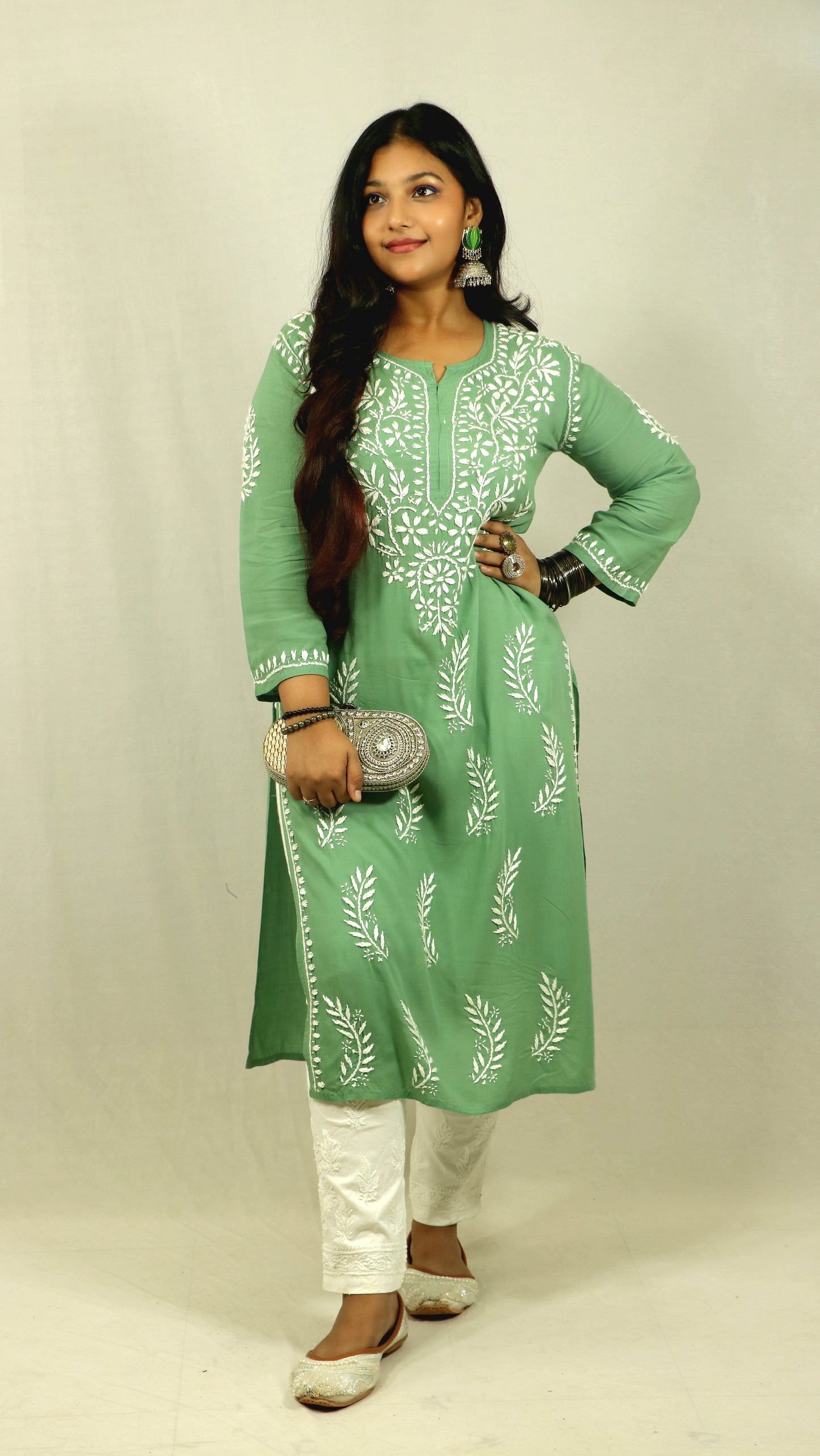Green Modal Chikankari Kurti