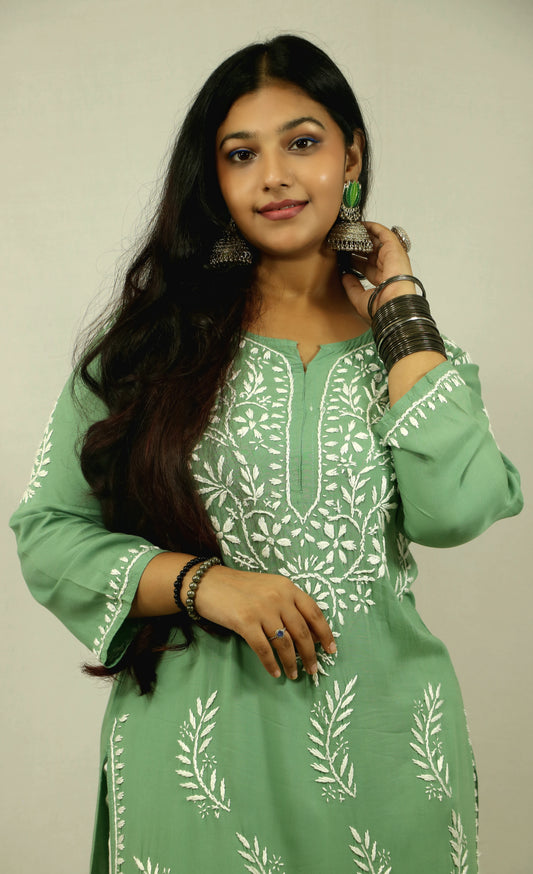 Green Modal Chikankari Kurti