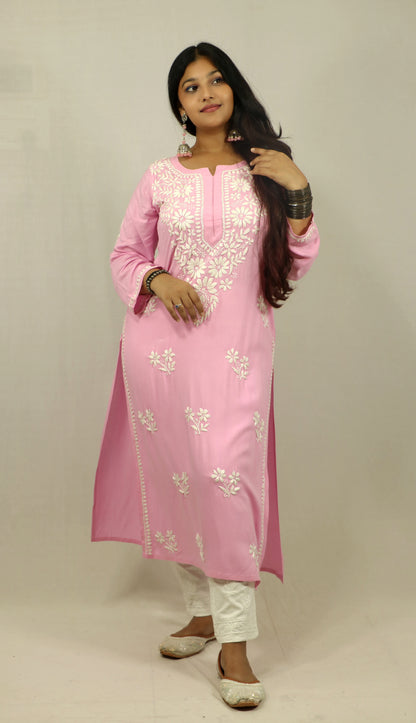 Pink Modal Chikankari Kurti