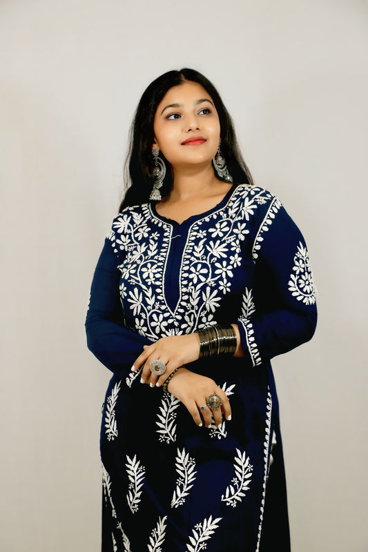 Navy Blue Modal Chikankari Kurti