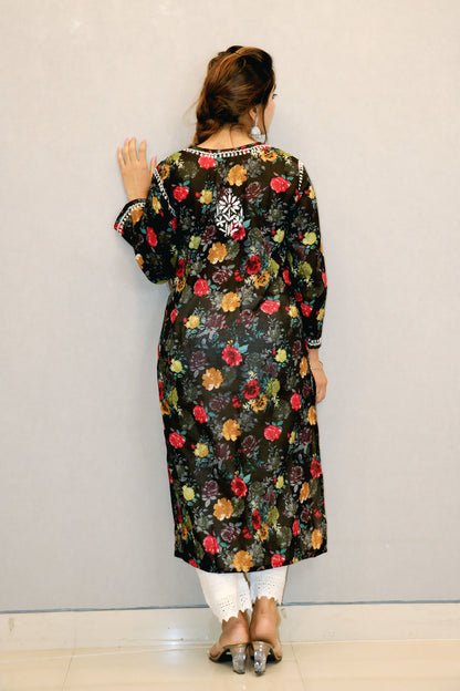 Black Printed Chikankari Kurti