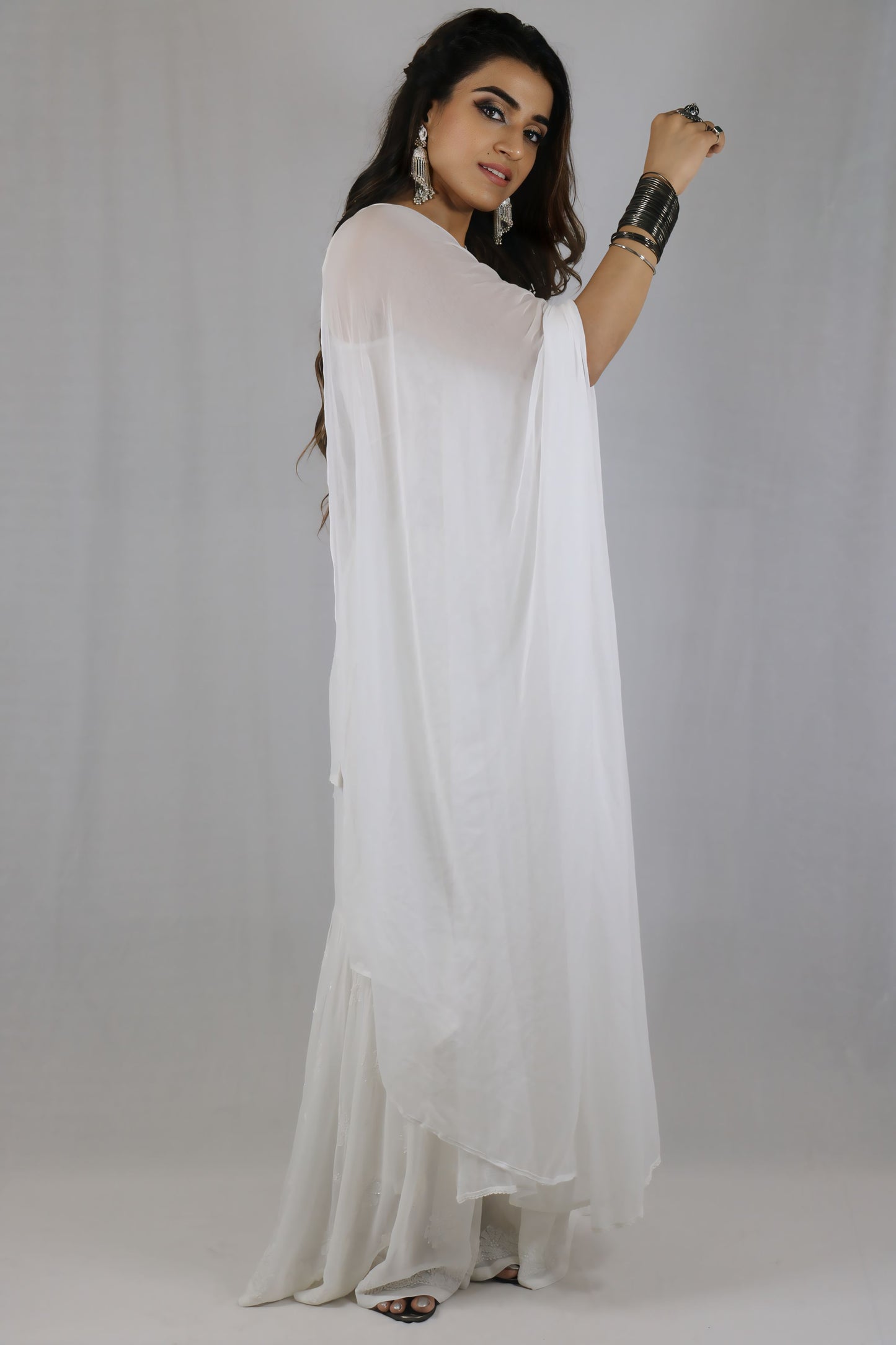 White Sleeveless Viscose Chikankari Garara Set