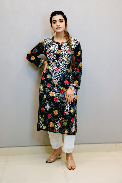 Black Printed Chikankari Kurti