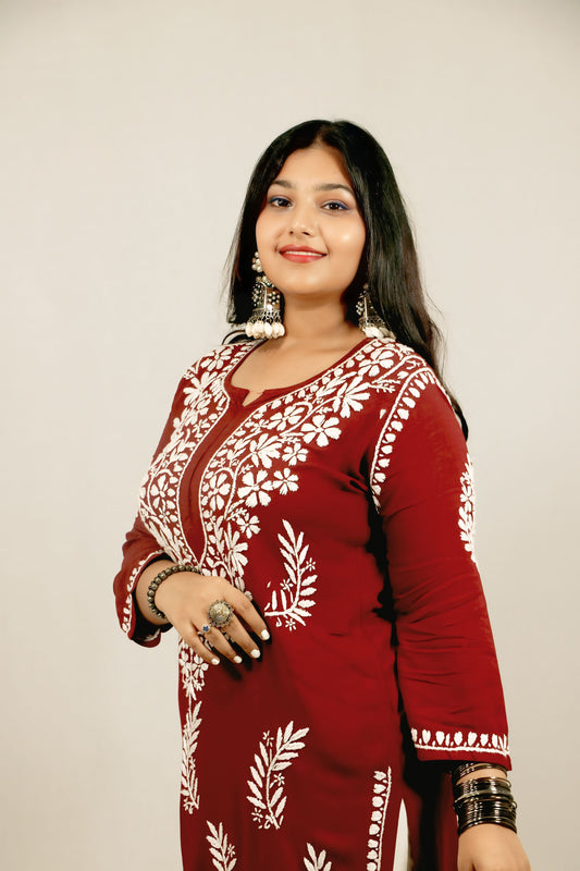Maroon Modal Chikankari Kurti