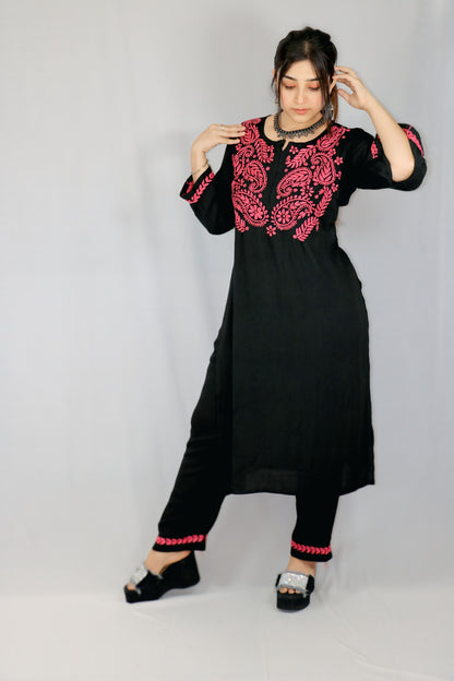 Black Modal Chikankari Co-ord Set